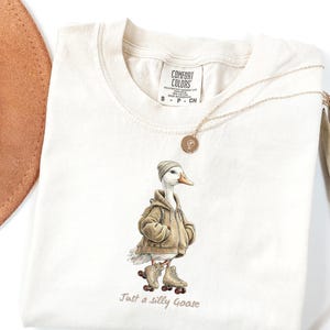 Silly Goose Shirt, Comfort Colors® Shirt, Vintage Roller Skating Goose Tee, Line Art Graphic, Just a Silly Goose, Retro Style Top