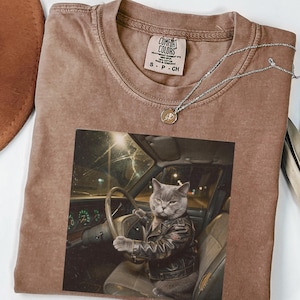 Driving Cat Shirt, Funny Sarcastic Road Rage Tee, Vintage 90s Flash Photography T-Shirt, Cat Wearing Leather Jacket, Commuter Humor Gift
