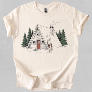 Vintage A-Frame Cabin Shirt, Retro Ski Lodge Tee, Winter Mountain Graphic, Outdoor Adventure Gift, Cozy Apres Ski Top, Nature Lover Sketch