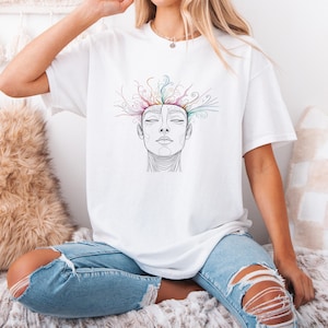 Abstract Continuous Line Face Tee, Minimal Human Face Shirt, Creative Mind Opening Design, Blooming Forehead Graphic Tee, Gift for Artists