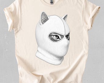 Balaclava Cat Burglar Shirt, Gangster Cat Tee, Streetwear Masked Cat Graphic, Aesthetic Ski Mask Cat Tee, Urban Ninja Cat Gift, Edgy Pet Top