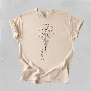 Heart Balloons Line Art Tee, Love Shirt, Heart Balloons Shirt, Romantic Tee, Balloon Art Tee, Balloon Decor Shirt, Party Shirt, Gift For Her