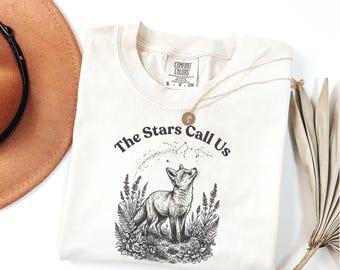 The Stars Call Us Fox Shirt, Vintage Celestial Graphic Tee, Aesthetic Fox and Stars Line Art, Comfort Colors, Fox TShirt, Gift For Her