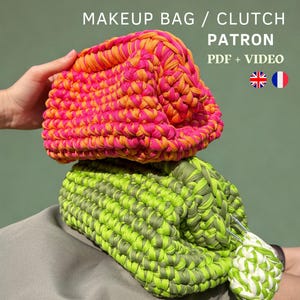 Patron PDF + Vidéo FR/EN Trousse Crochet / Makeup Bag / Clutch bag / Pochette en fil t-shirt / Sac crochet femme / Crochet pattern