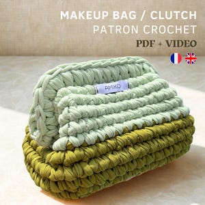 Patron PDF + Vidéo FR/EN Trousse Crochet / Makeup Bag / Clutch bag / Pochette en fil t-shirt / Sac crochet femme / Crochet pattern