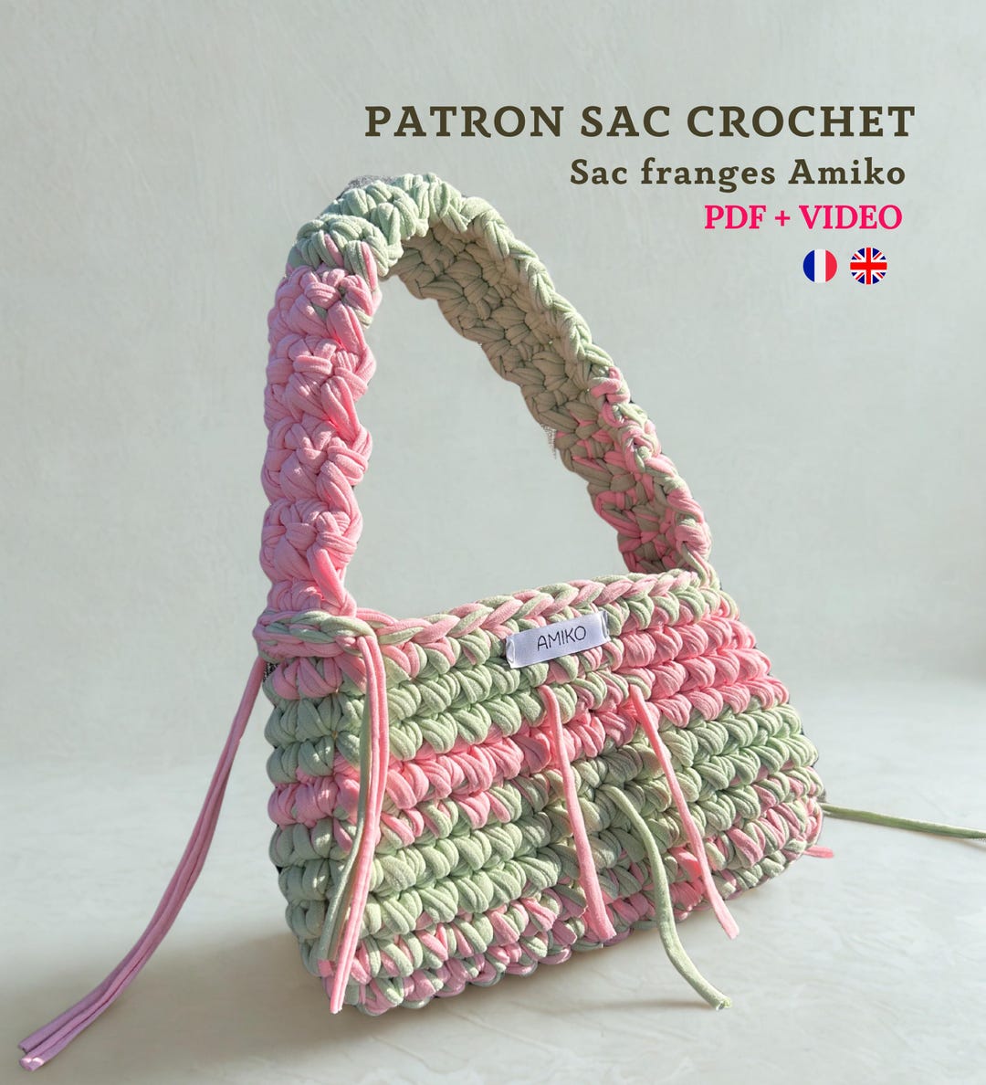 Patrón de bolso con flecos Amiko PDF Vídeo FR/EN Principiante