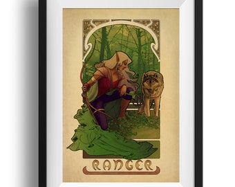 La Rôdeur - The Ranger - Print - Tabletop Novuveau Dungeons and Dragons Pathfinder Art Nouveau