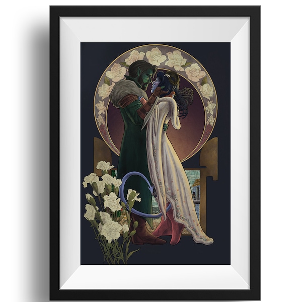 Critical Role Fjord and Jester Art Nouveau Print - Can I Kiss You?