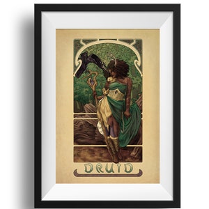 La Druide - The Druid - Print - Tabletop Nouveau Dungeons and Dragons Pathfinder Art Nouveau
