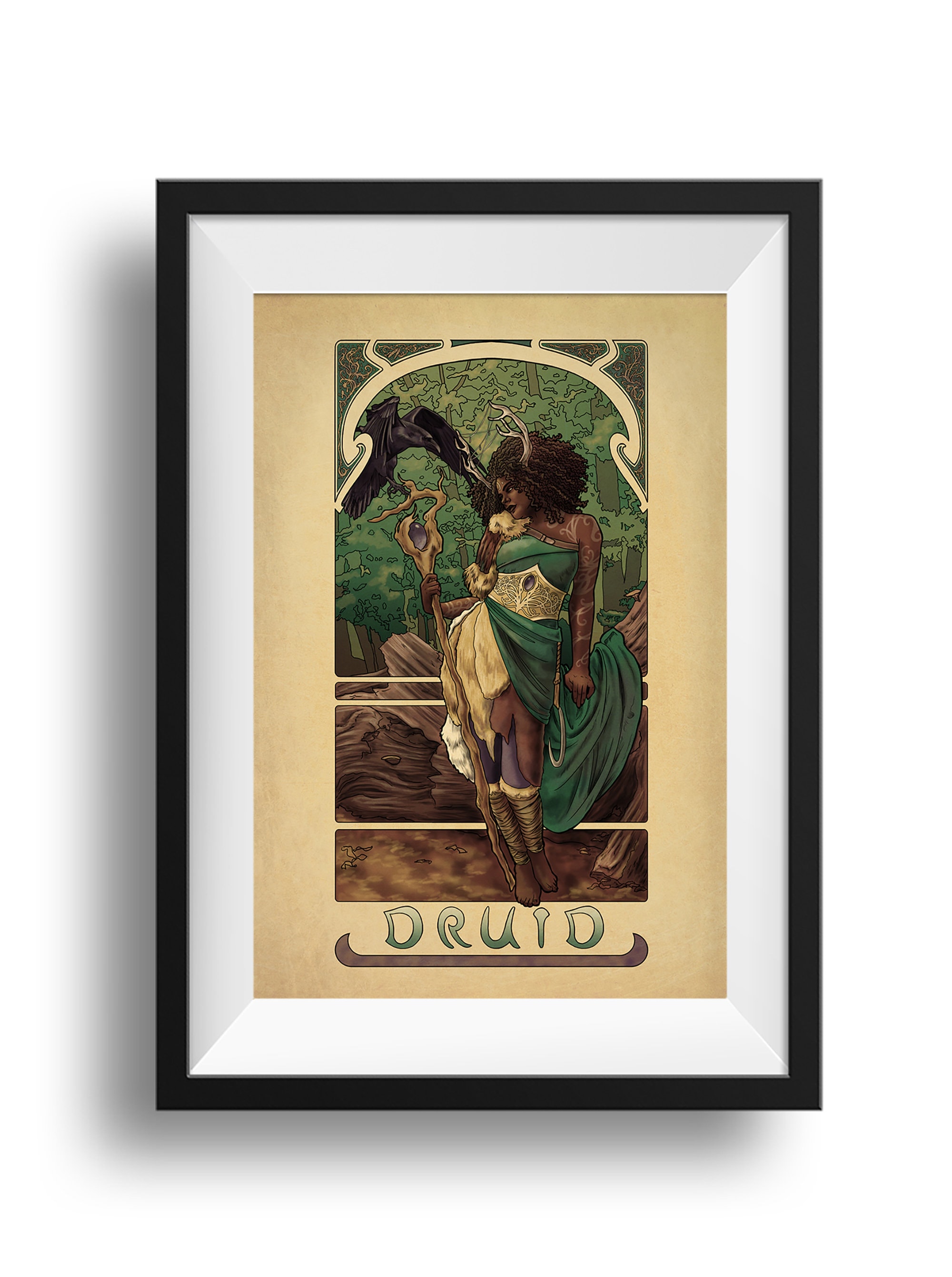 La Druide - The Druid - Print - Tabletop Nouveau Dungeons and Dragons Pathfinder Art Nouveau