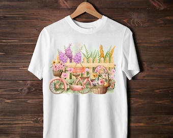 Floral T-Shirt PNG Design | Watercolor Flowers Sublimation PNG | Boho Aesthetic Shirt Art | Instant Download for DIY Apparel & Gifts