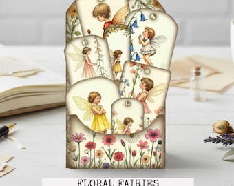 Cute Vintage Fairies Loaded Tag, Fairy Ephemera