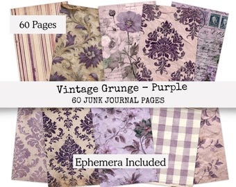 Purple Vintage Grunge Paper Pack: Printable Junk Journal Pages,PDF Download