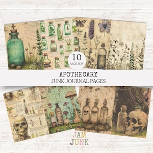 Apothecary Junk Journal Pages – Horizontal Printable Kit with Spells, Potions, Skulls – Witchy Digital Paper for Scrapbooking  Journals