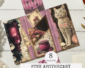 Rosa Apotheker Folio w Ephemera, Digital Download, Grimoire und Witchy Printables, zum Ausdrucken zu Hause. Gothic Junk Journal Printable