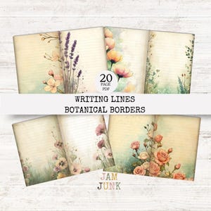 Vintage Wildflower Junk Journal Pages: Lined Printable Stationery ( PDF Files)