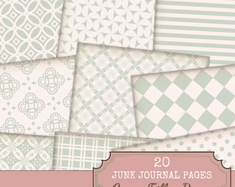 Sage Green Junk Journal Pages: 20 Patterned Digital Papers (PDF Download)