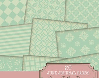 Teal Junk Journal Paper: 20 Patterned Pages (Digital Download)