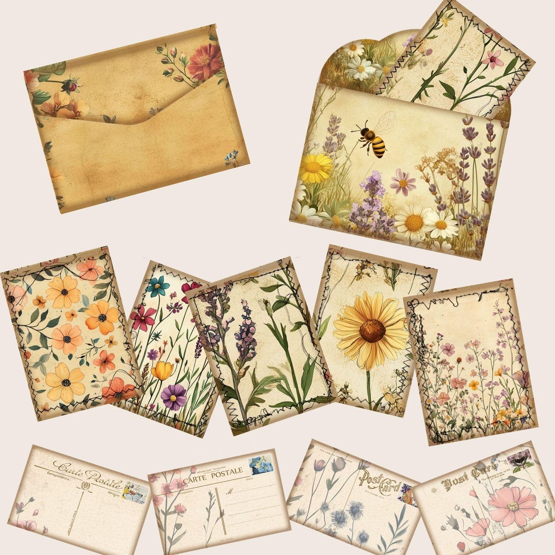 Vintage Wildflowers Ephemera Folio, 2 Loaded Folders With Page Pockets ...