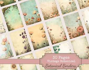Pagine del diario Botanical Junk, bordo floreale vintage, shabby chic (download digitale)