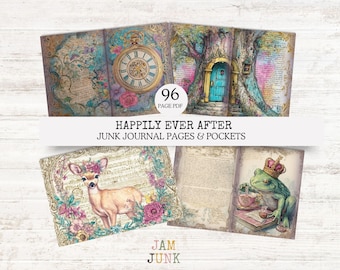 HAPPILY EVER AFTER – Junk Journal Kit | 96-Page Printable Fairytale Digital Paper with pockets and pattern pages
