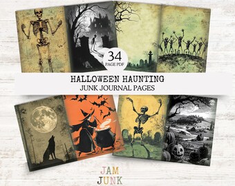 Halloween Haunting Junk Journal Papers, 34 Pages of Halloween Journaling Supplies. Digital Download to Print at home