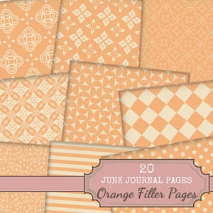 Orange Junk Journal Papers – 20 Patterned Junk Journal Pages | Digital Paper Instant Download for scrapbooking