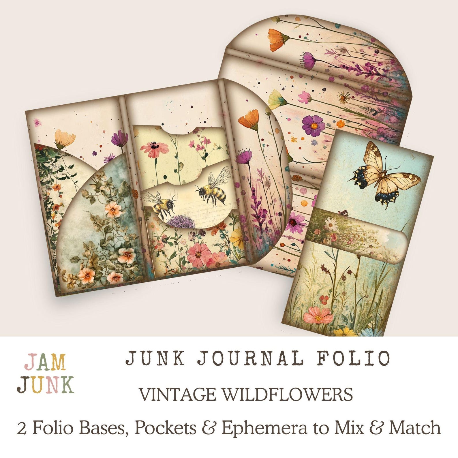 Vintage Wildflowers Ephemera Folio, 2 Loaded Folders With Page Pockets ...