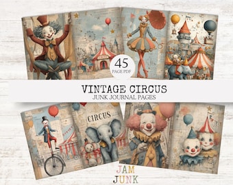 Vintage Circus Digital Paper: 45 Junk Journal Pages (Digital Download)