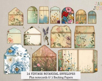 Vintage Botanical Envelope Bundle, 14 Wildflower Envelopes, Digital Envelopes to Print at Home, Floral Envelopes, Vintage Envelopes