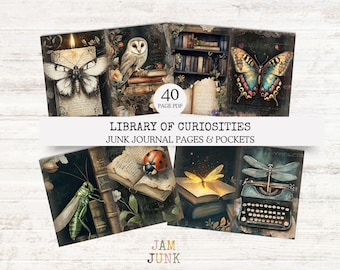 Library of Curiosities – 40-Page Printable Junk Journal Kit | Folding Pages, Pockets & Patterns | Digital Download