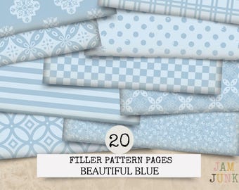 Blue Junk Journal Paper – 20 Patterned Craft Pages (Digital Download)