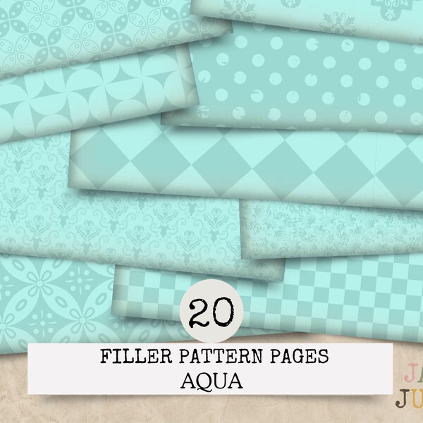 Aqua Junk Journal Paper: 20 Patterned Pages (Digital Download)