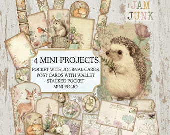 Woodland Junk Journal Ephemera: Mini Projects, Tags, Postcards (PDF Download)