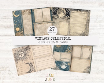 Old Moon’s Celestial Junk Journal Printable | 27 Mystical Pages | Stars, Suns, Moons & Magical Vintage Ephemera | Digital Download