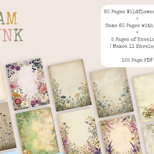 May include: A collection of floral-themed stationery items. The image shows pages with wildflower designs, lined pages, and envelopes. The text on the image reads "JAM JUNK" and details about the contents, including 125-page PDF.