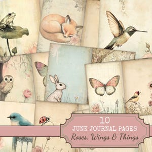 Animals Junk Journal Pages, Nature Woodland Printable Paper, 10 Folded Journal Pages, Vintage Birds and Animal Junk Journal Sheets