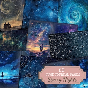 Starry Night Junk Journal Pages, 20 pagina's digitaal papier, Night Sky Paper, Galaxy achtergrond, afdrukbaar papier, digitale scrapbooking