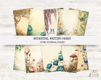 Botanical Lined Journal Paper, 35 Sheets (Digital Download)