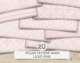 Soft Pink Filler Papers – 20 Patterned Junk Journal Pages | Soft Rosy Craft Backgrounds