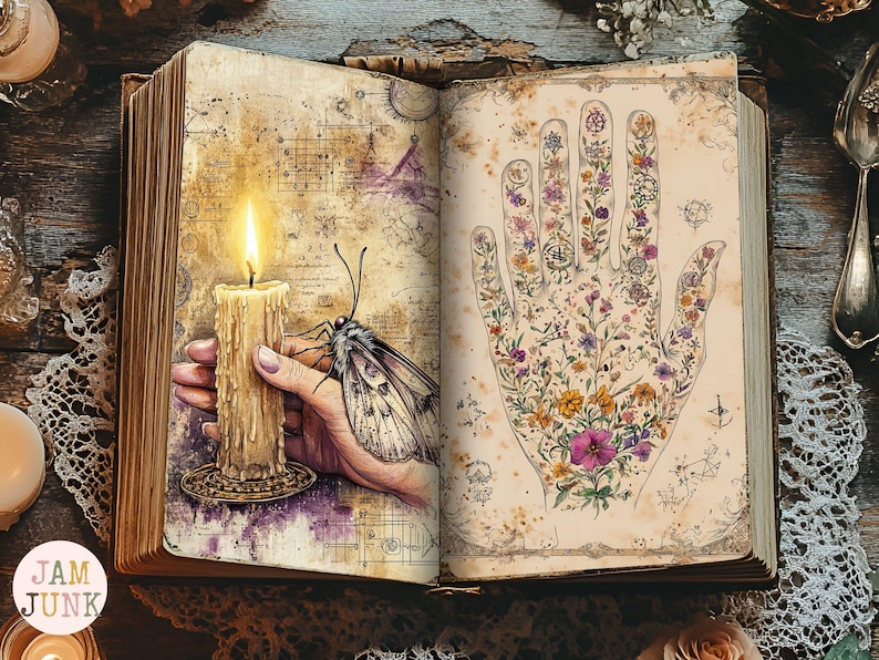 Palm Reading Fortune Teller Junk Journal Pages, 30 Page PDF for Digital ...