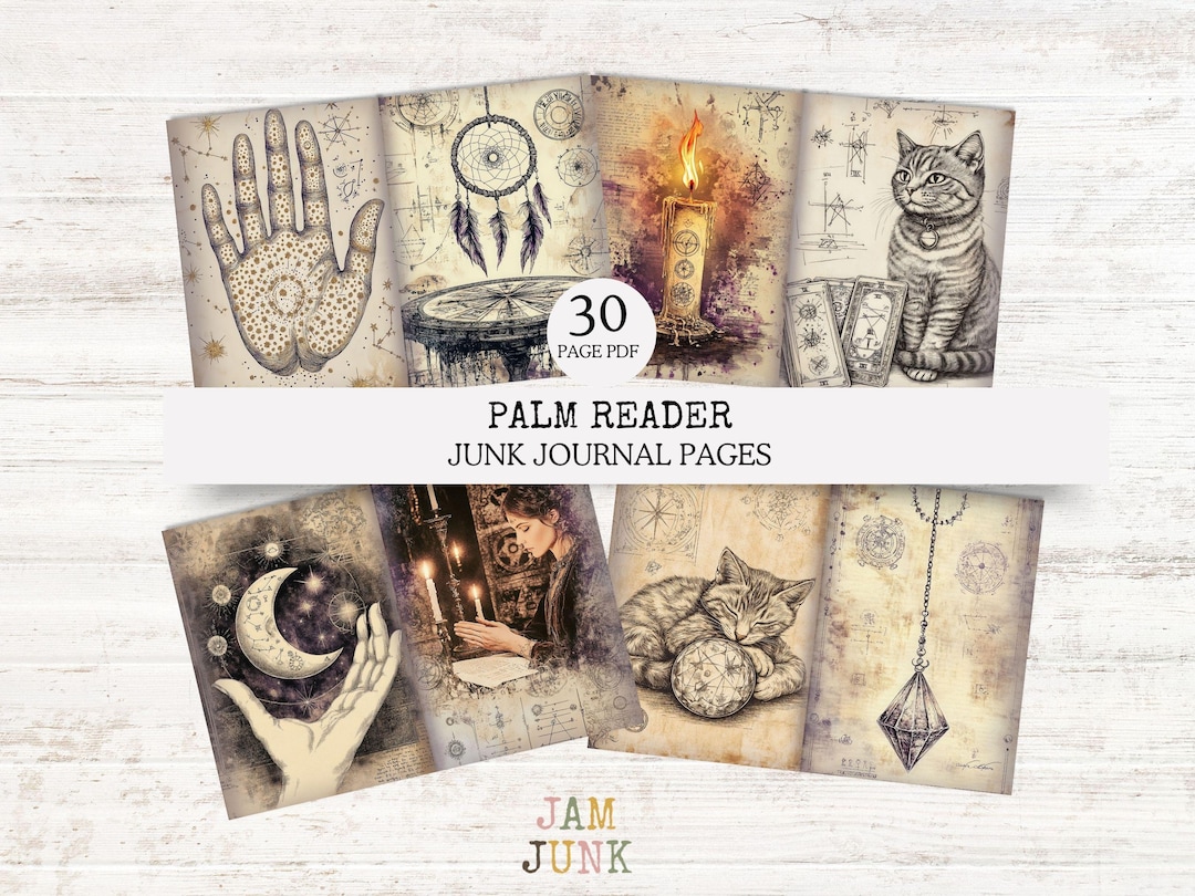 Palm Reading Fortune Teller Junk Journal Pages, 30 Page PDF for Digital ...