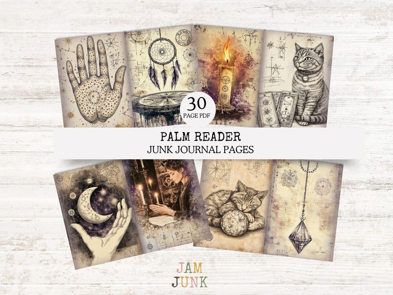 Palm Reading Fortune Teller Junk Journal Pages, 30 Page PDF for Digital ...