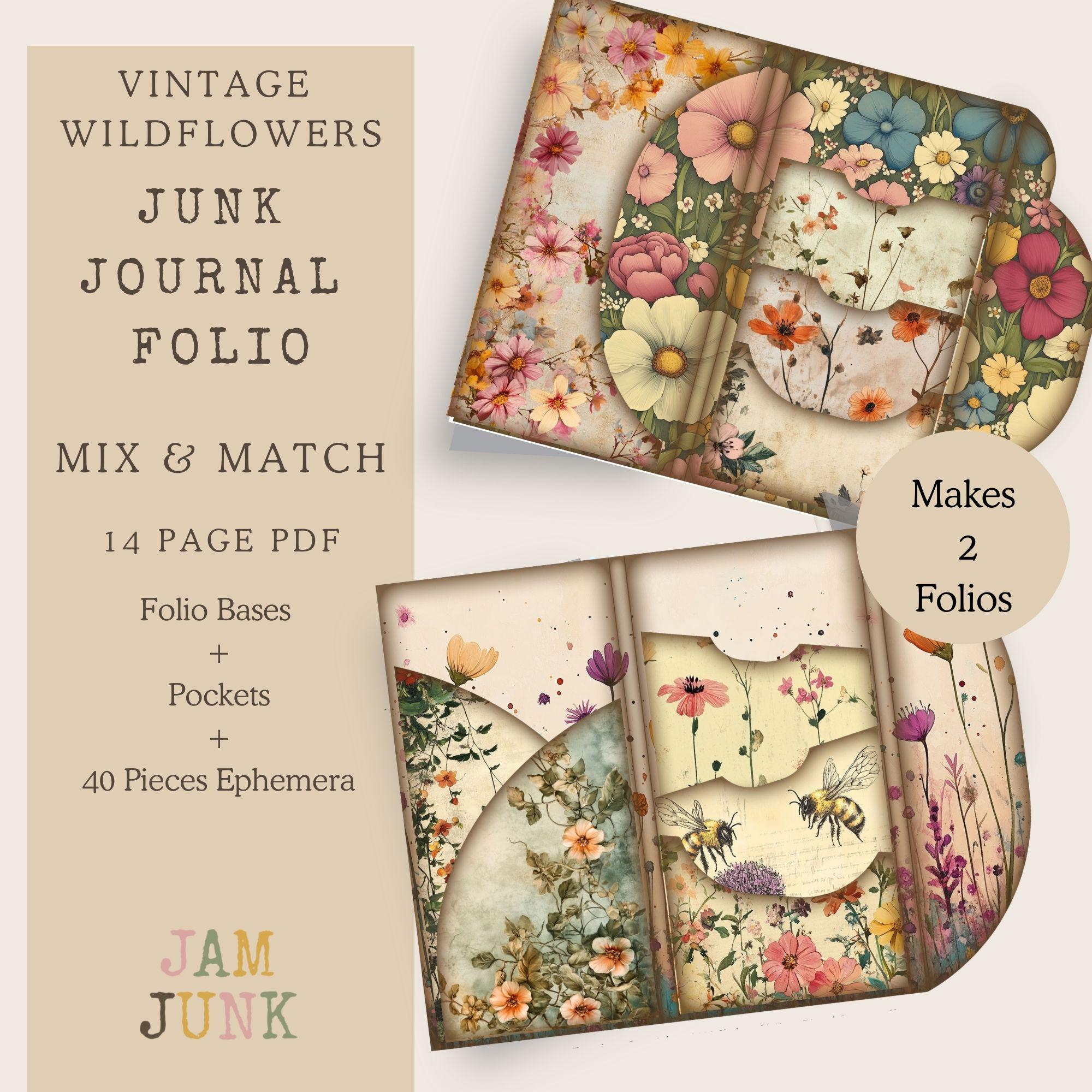 Vintage Wildflowers Ephemera Folio, 2 Loaded Folders With Page Pockets ...