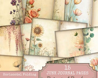 Pagine di diario vintage con motivi floreali, carta per scrapbooking shabby chic (download digitale)