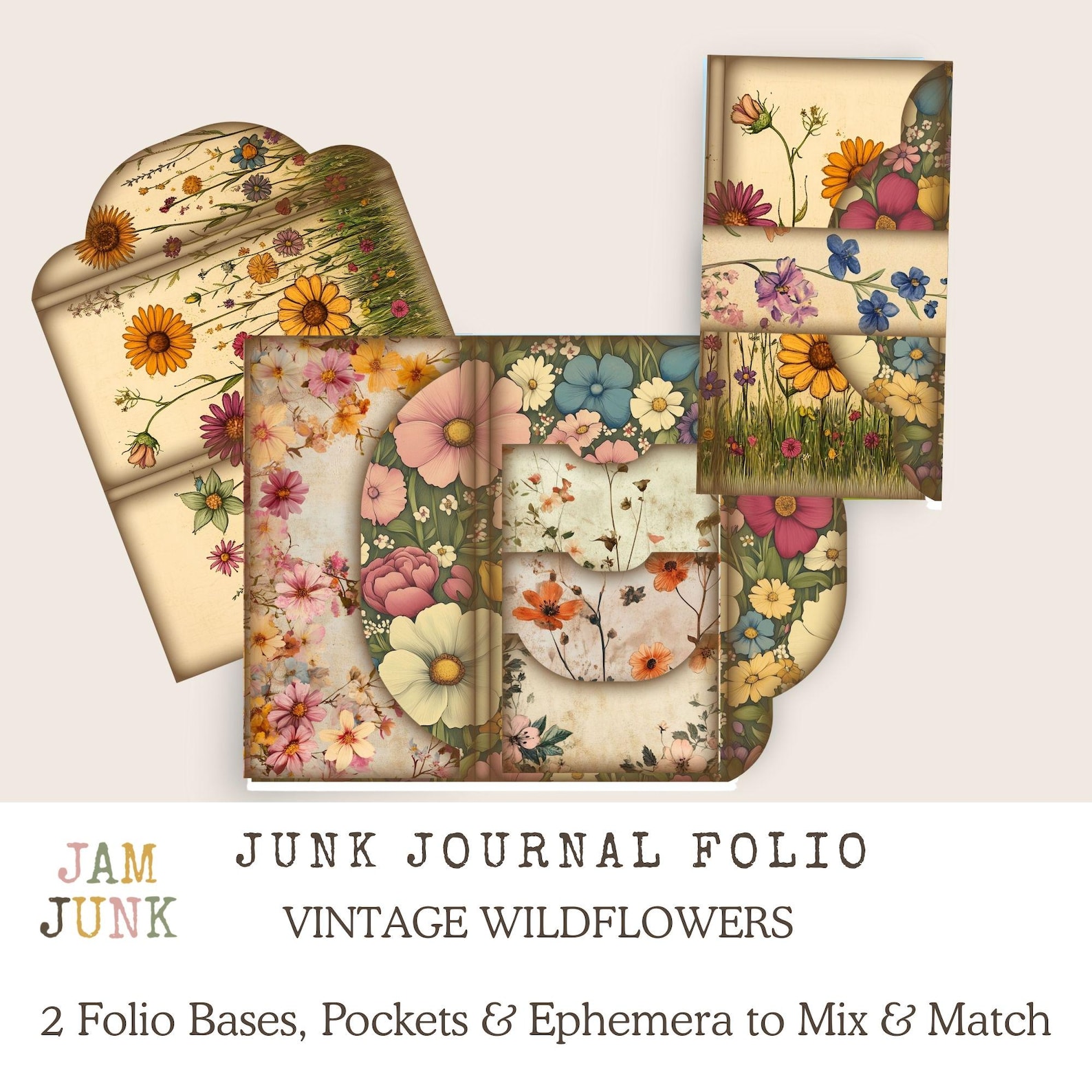 Vintage Wildflowers Ephemera Folio, 2 Loaded Folders With Page Pockets ...