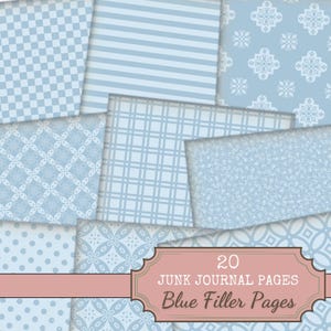 Blue Filler Papers – 20 Patterned Junk Journal Pages | Cool Toned Craft Backgrounds