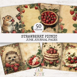 Strawberry Picnic Junk Journal Kit: Vintage Ephemera, Scrapbook Pages (Digital Download