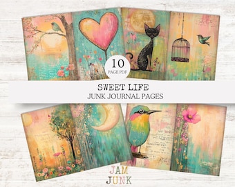 Pastel Bird Junk Journal Pages: Pink Sky Aviary (Digital Download)