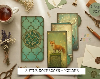 Celtic 3 Mini Notebooks + Holder, 3 Folder Notebooks to print and make at home, Printable Gift, Celtic Magic notepads, Printable Stationery